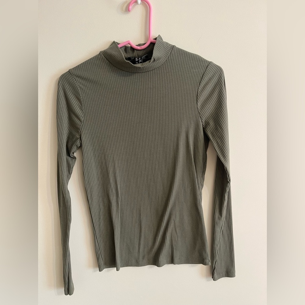 New Look Ribbed Khaki Long Sleeve Top
